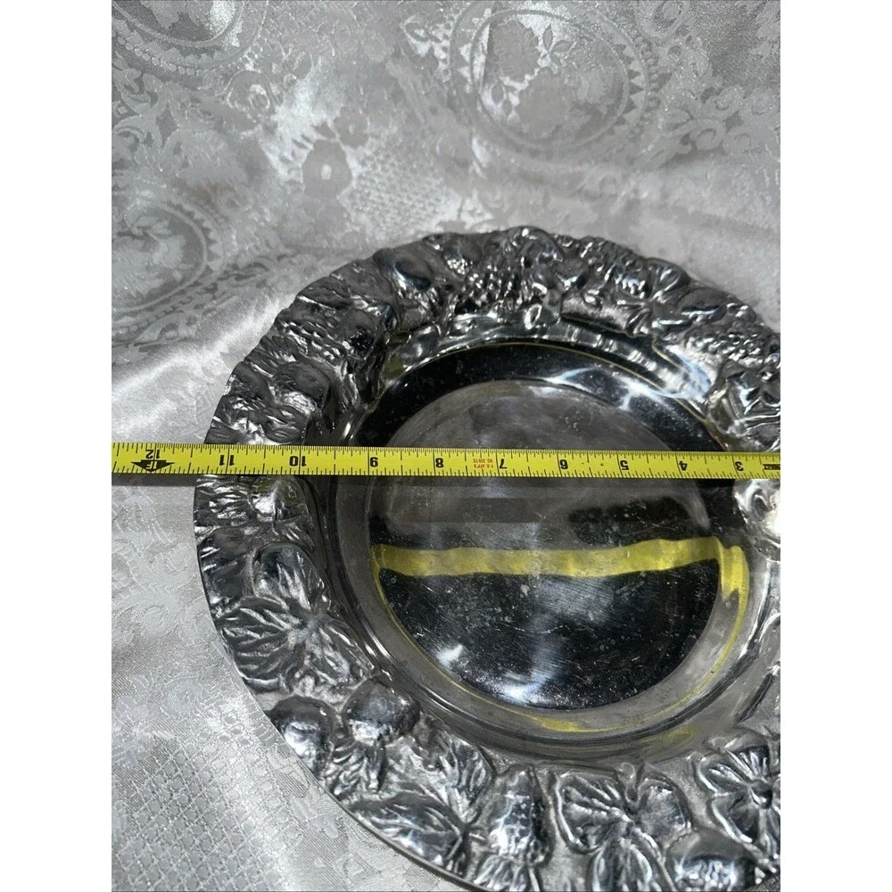 Pewter Embossed Grape /strawberry Serving Plate 11 1/2 “